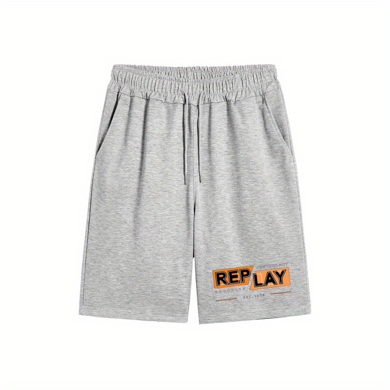 

Replay Print, Men's Drawstring Pants, Loose Casual Waist Simple Style Comfy Shorts For Spring Summer Outdoor Fitness Cycling Climbing Mountain Holiday Daily Commute Dates