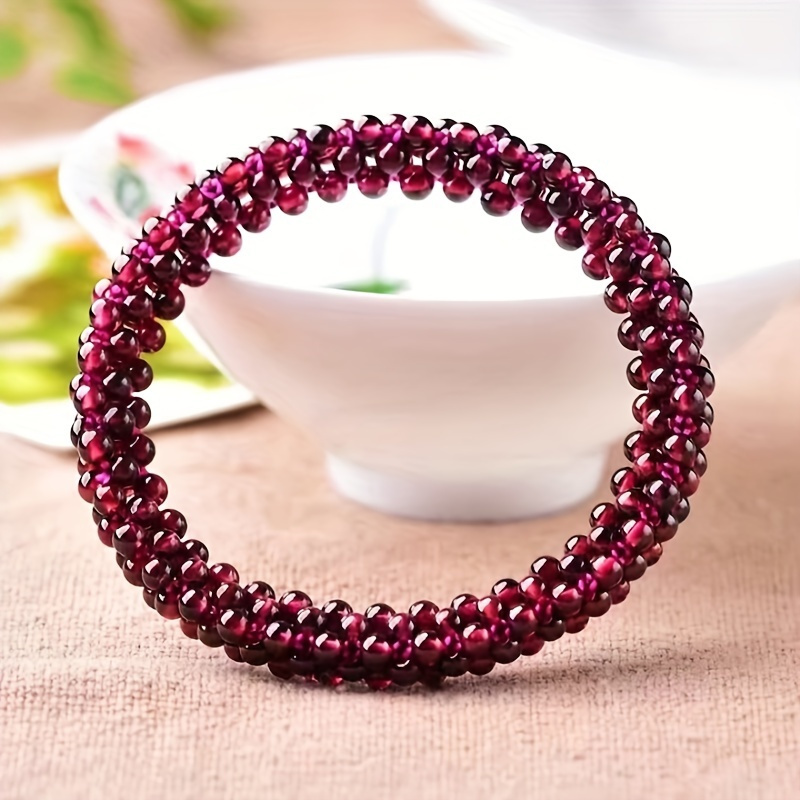 

1pc Natural Wine Red Bracelet - Stylish Bohemian Beaded Jewelry For Men, Elegant Fashion Accessory For Casual Or Formal , Formal Accessory | Bohemian Style | Polished