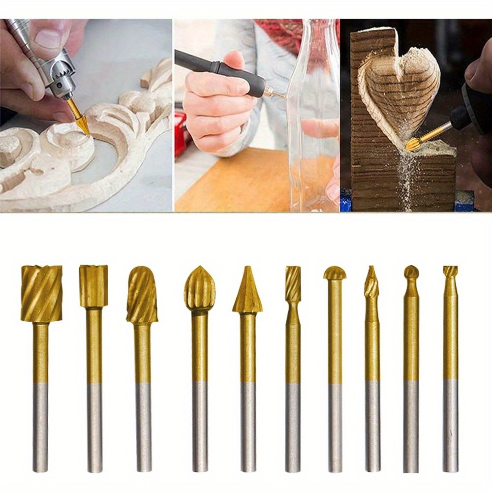 

10pcs Router Carbide Engraving Bits & 10pcs Router Bit Set, 1/8"(3mm) Shank, Power Rotary Tools For Diy Woodworking, Carving, Sculpting, Engraving, Drilling, Durable Woodworking Tool Kit