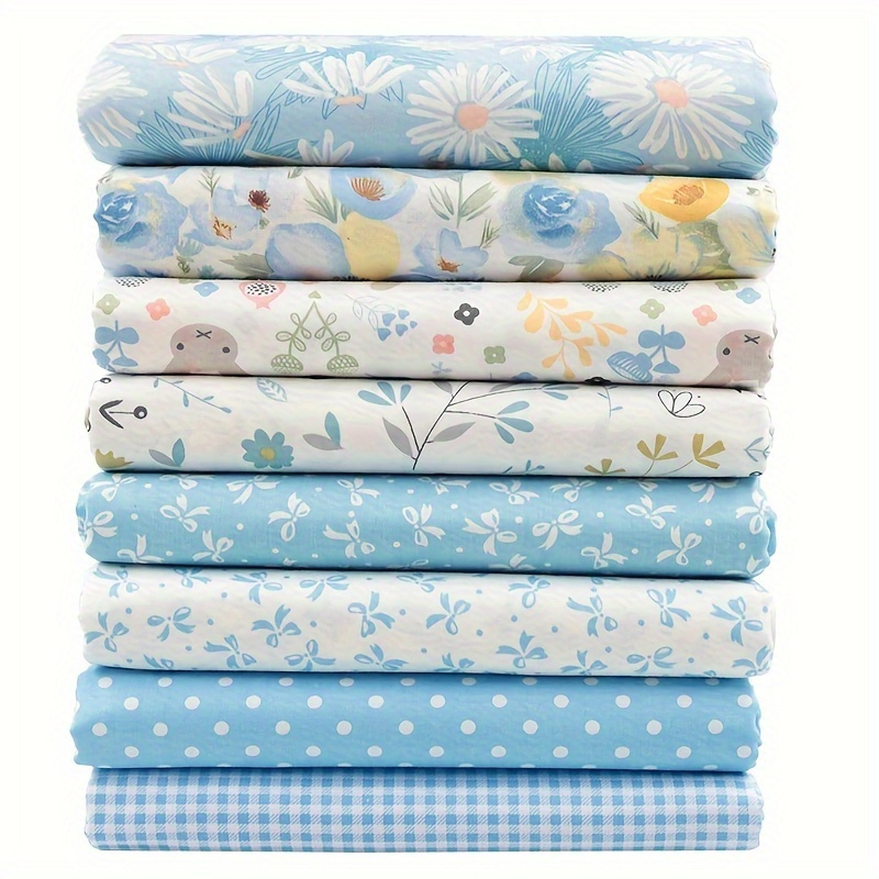 

8pcs/set Blue Printed Cotton Fabric, Cloth, Doll Needlework Cloth, Diy Sewing Quilting Material