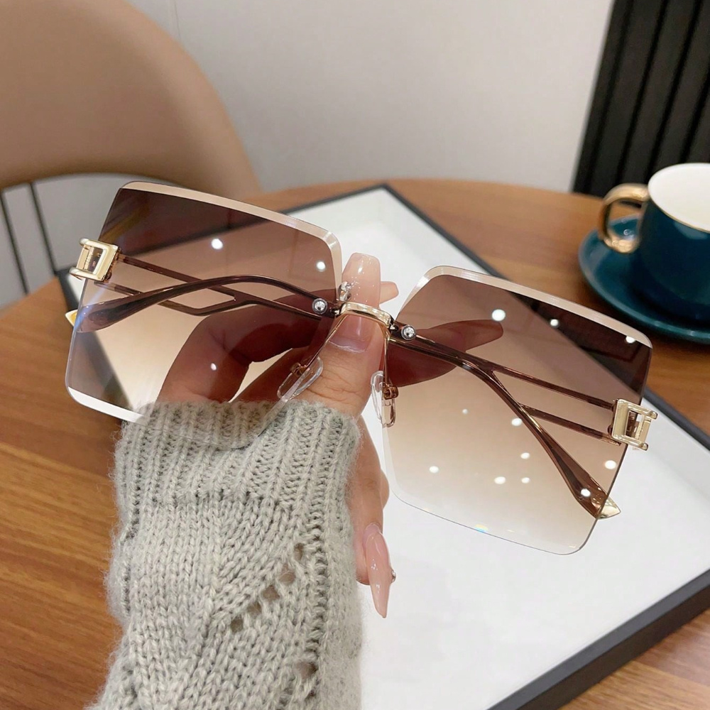 

Rimless Large Square Fashion For Women Men Anti Glare Sun Shades Glasses For Driving Beach Travel