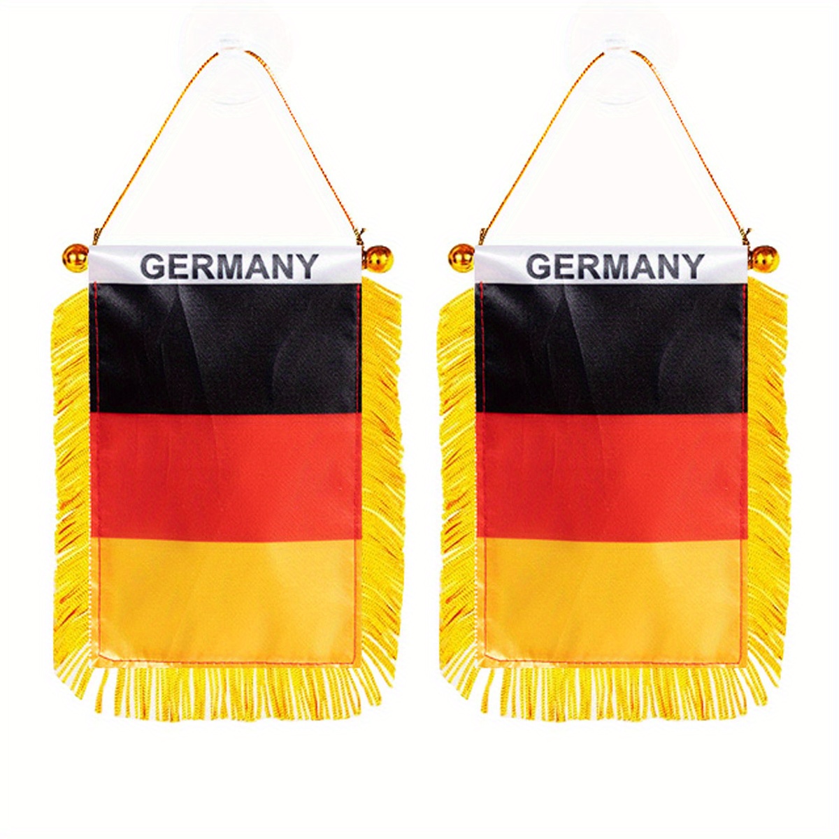 Image of 2pcs Germany Window Hanging Flag De Deu Deutschland 3x4inch 8x12cm Double Side Mini Flag Banner Car Mirror Decor Fringed Hanging Flag With Suction Cup