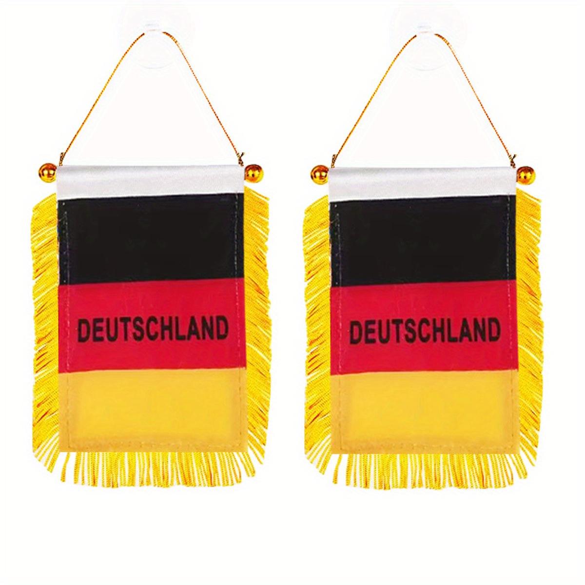 Image of 2pcs Germany Window Hanging Flag De Deu Deutschland 3x4inch 8x12cm Double Side Mini Flag Banner Car Mirror Decor Fringed Hanging Flag With Suction Cup