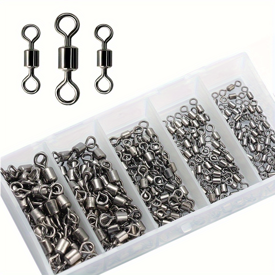 

200pcs/set Rolling Barrel Swivel, Line Hook Connector, Fishing Accessories With Box, 5 Sizes, 2# 4# 6# 7# 8#