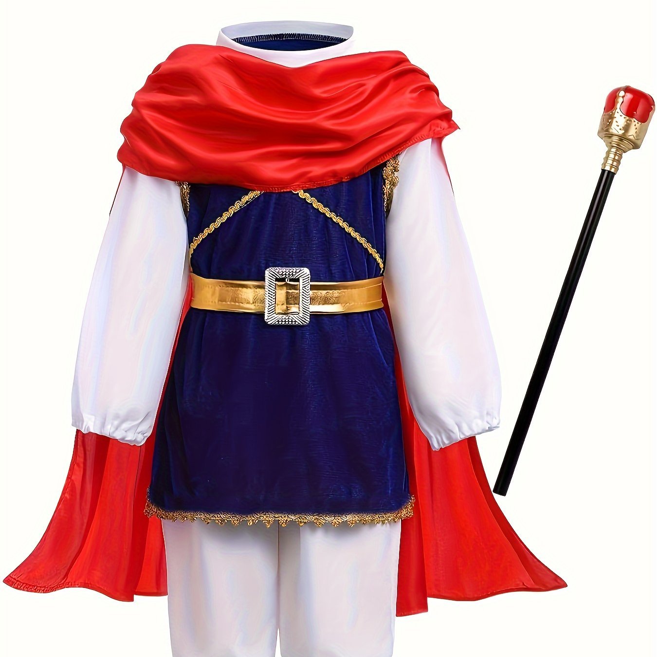

7pcs Boy's Royal , Prince's Top & Pants & Cloak & Scepter & Crown & Belt & Shoe Covers Set, Boys Outfit For Halloween Party