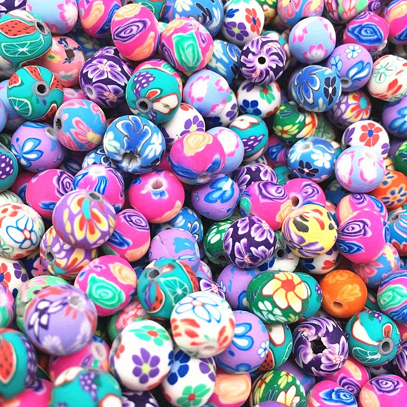 

10/20/30/50pcs 6-12mm Polymer Clay Round Flower Pattern Mixed Colors Loose Spacer Beads For Diy Jewelry Making Bracelet Necklace Earrings Craft Supplies