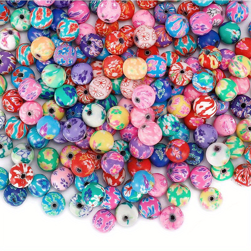 10-50pcs 6-12mm Polymer Clay Flower Pattern Printing Beads Round Loose Beads Mix Colors For Jewelry Making Diy Bracelet
