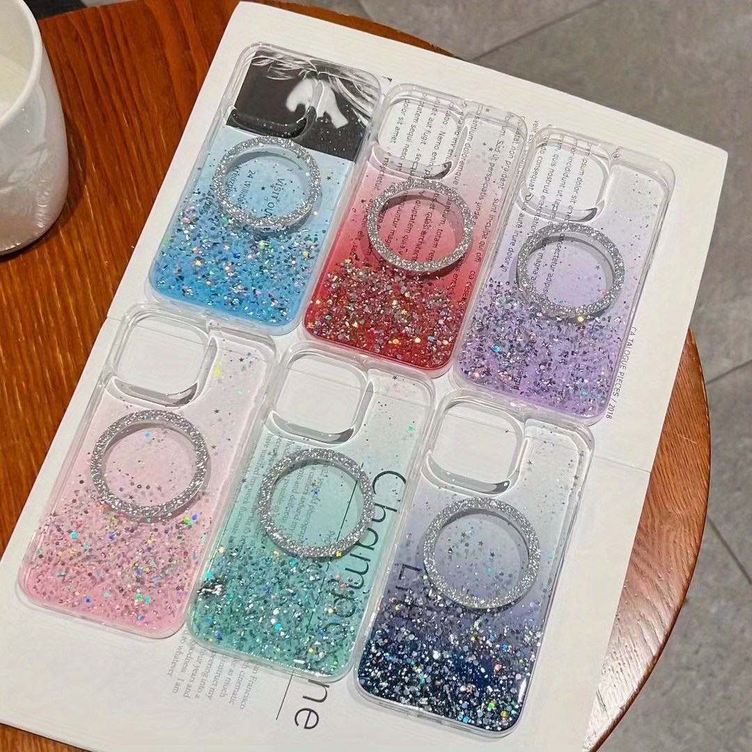 

Innovative Niche Transparent Gradient Glitter Magnetic Absorption Full Coverage Anti-drop Protective Case Suitable For Iphone 15 14 13 12 11 Xr Xs 8 7 Plus Pro Max