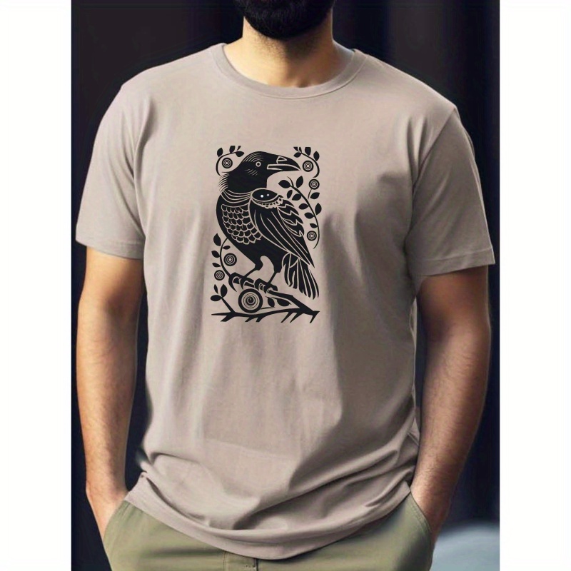 

Crow Print Tee Shirt, Tees For Men, Casual Short Sleeve T-shirt For Summer