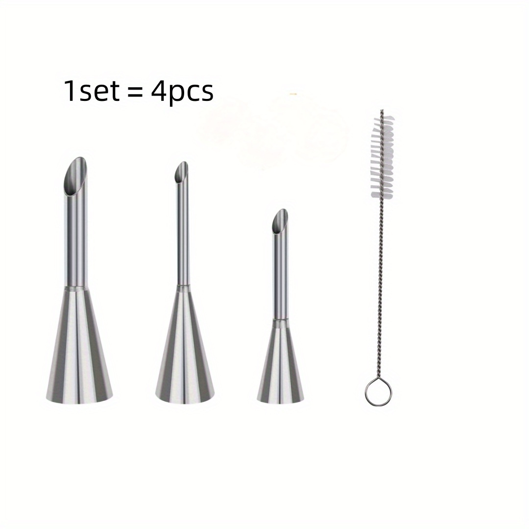 Image of 4pcs/5pcs, Random Colors. Stainless Steel Tips, Large/medium/small Sizes, Piping Tips For Cream , Cake Cream Decorating Tips, Baking Tools, Cleaning Brush, Piping Bag