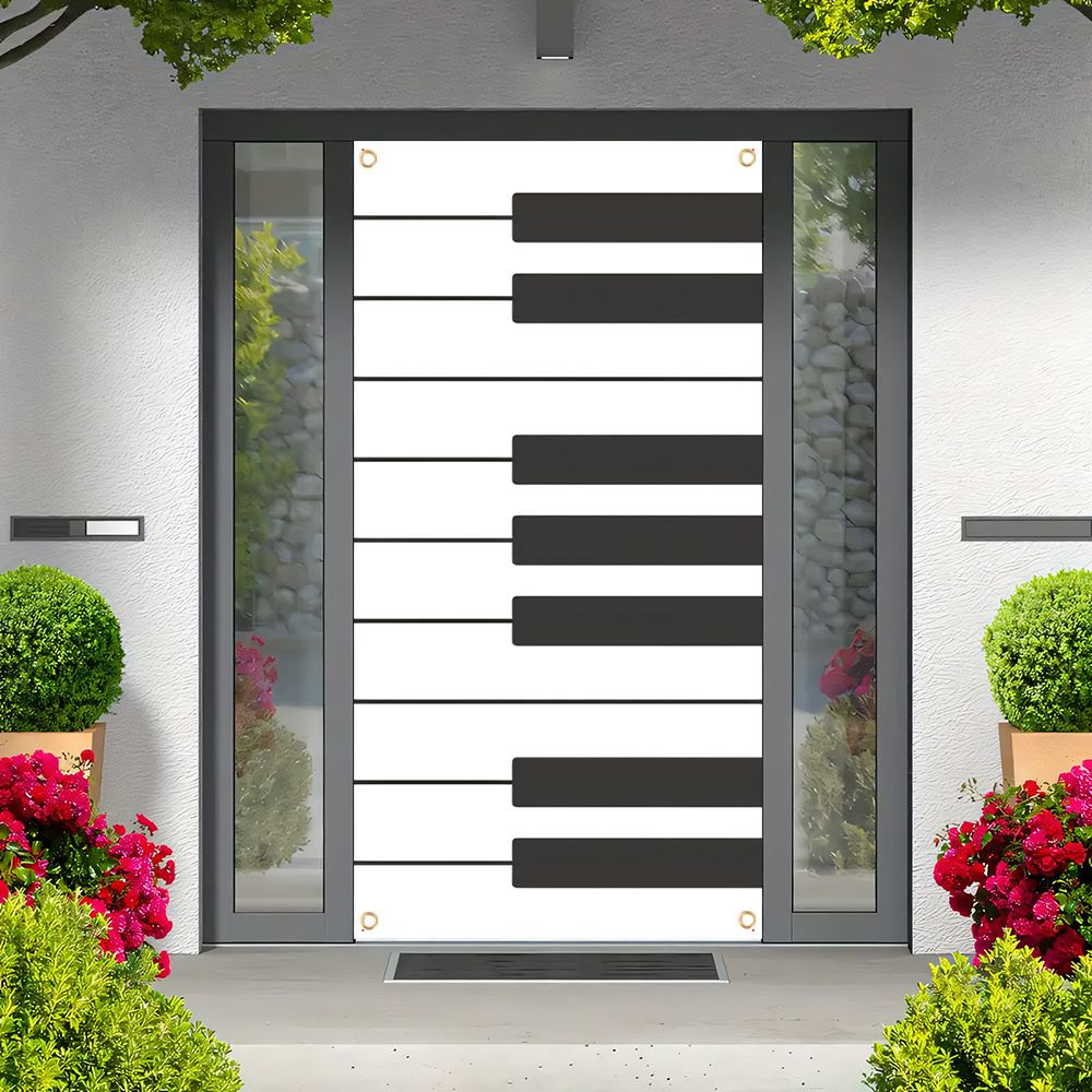 

1pc, Modern Piano Keyboard Door Cover Banner, Porch Sign For Holiday Party, Festive Front Door Hanging Background, Indoor Outdoor Home Decor, With Rope For Easy Display
