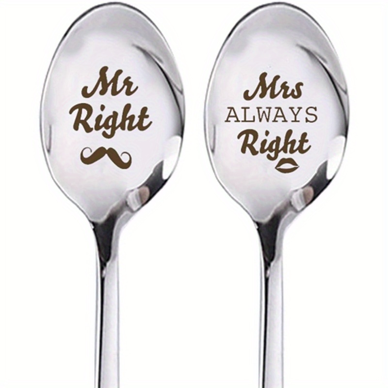 

And Stainless Steel Spoon Set - Perfect For Wedding, Anniversary, Or Valentine's Day - Coffee Engraved Spoons - 2 Pieces