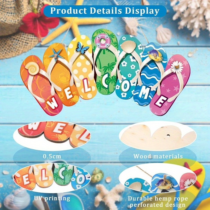 Summer Slippers Hanging Sign Shape Welcome Hello Flip Flop - Temu