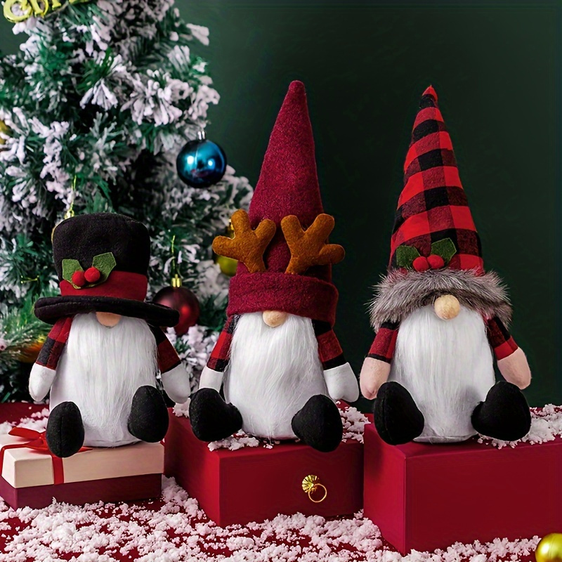 

3pcs, Christmas Santa Gnomes Plush Decorations, Handmade Swedish Dwarf Scandinavian Tomete Elf For Xmas Home Office Table Holiday Presents Decor