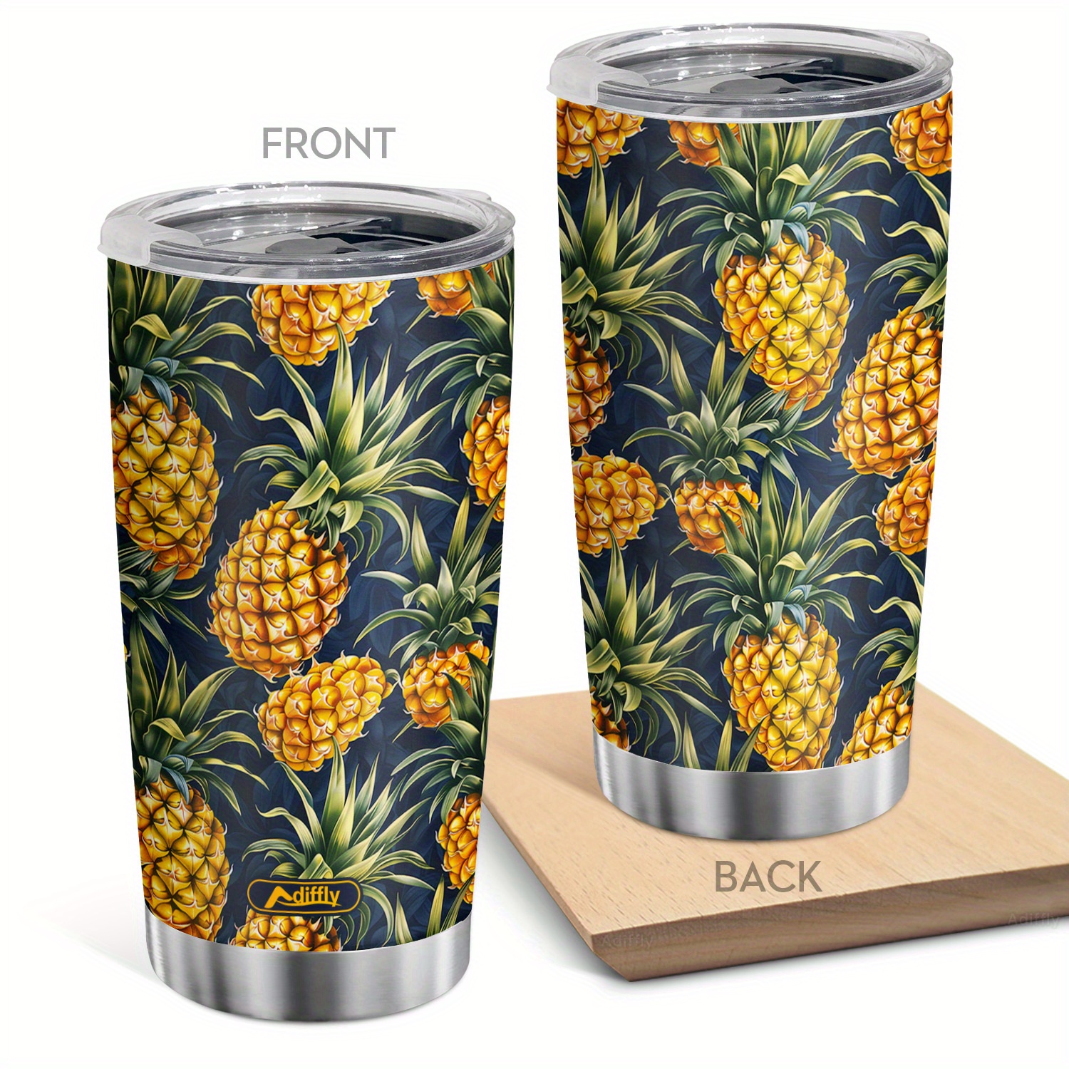 

Adiffly 20oz Pineapple Printed Stainless Steel Tumbler With Lid - Double Wall Vacuum Insulation For Cold & Hot Drinks - Suitable For Catering, Home Kitchen, Food Truck, And Restaurant Use
