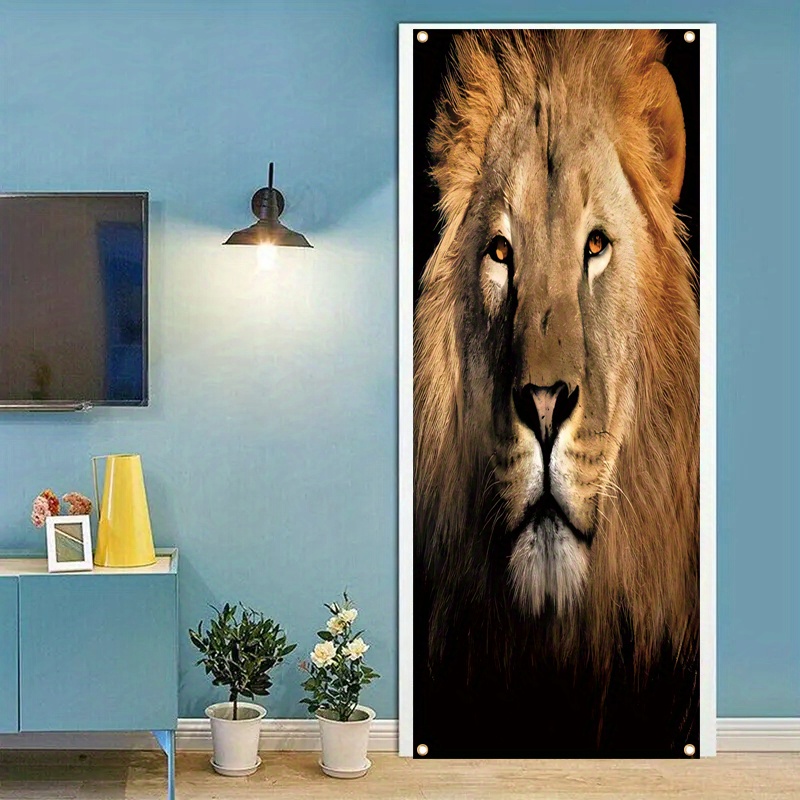 

1pc, Modern Style Lion, Large Vinyl Door Cover Banner, Majestic Animal Wall Art, Home Decor With Rope For Easy Hanging, 70x35 Inches