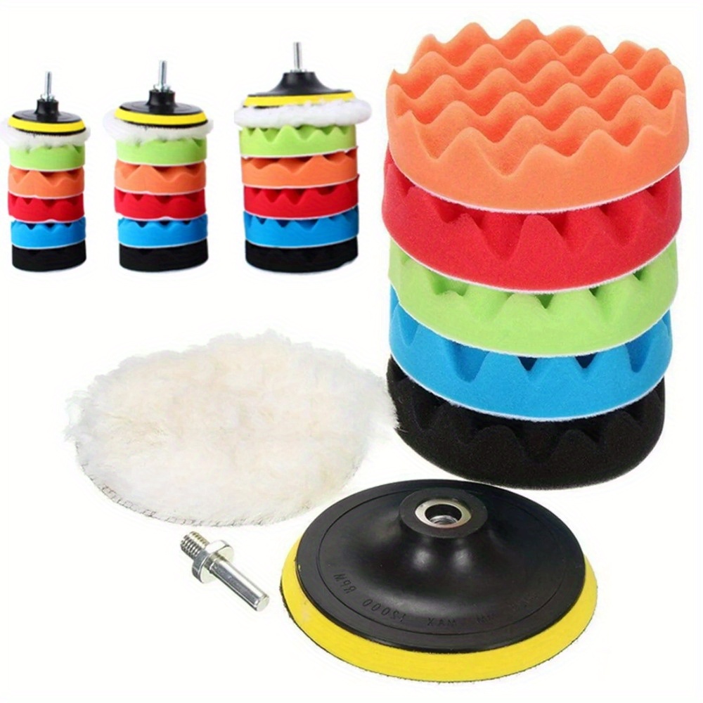 

8pcs Car Buffing Pad Set - 3", 5", 7" Sponge Polishing Pads With Drill Adapter For Waxing & Compounding, Professional Auto Detailing Tools Kit, Polisher, Accessory