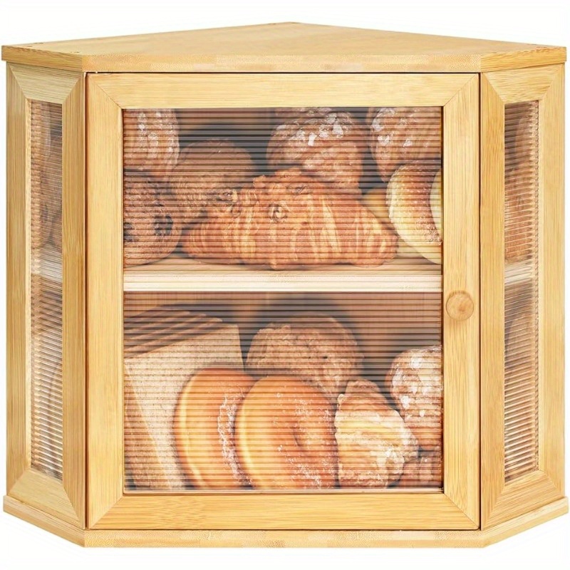 

1pc Bread Box, Rustic Bamboo Bread Box With Lid And Window, Double Layer Large Capacity Bread Storage Bin, For Home Kitchen And Baking Shop, Kitchen Organizers And Storage, Kitchen Accessories