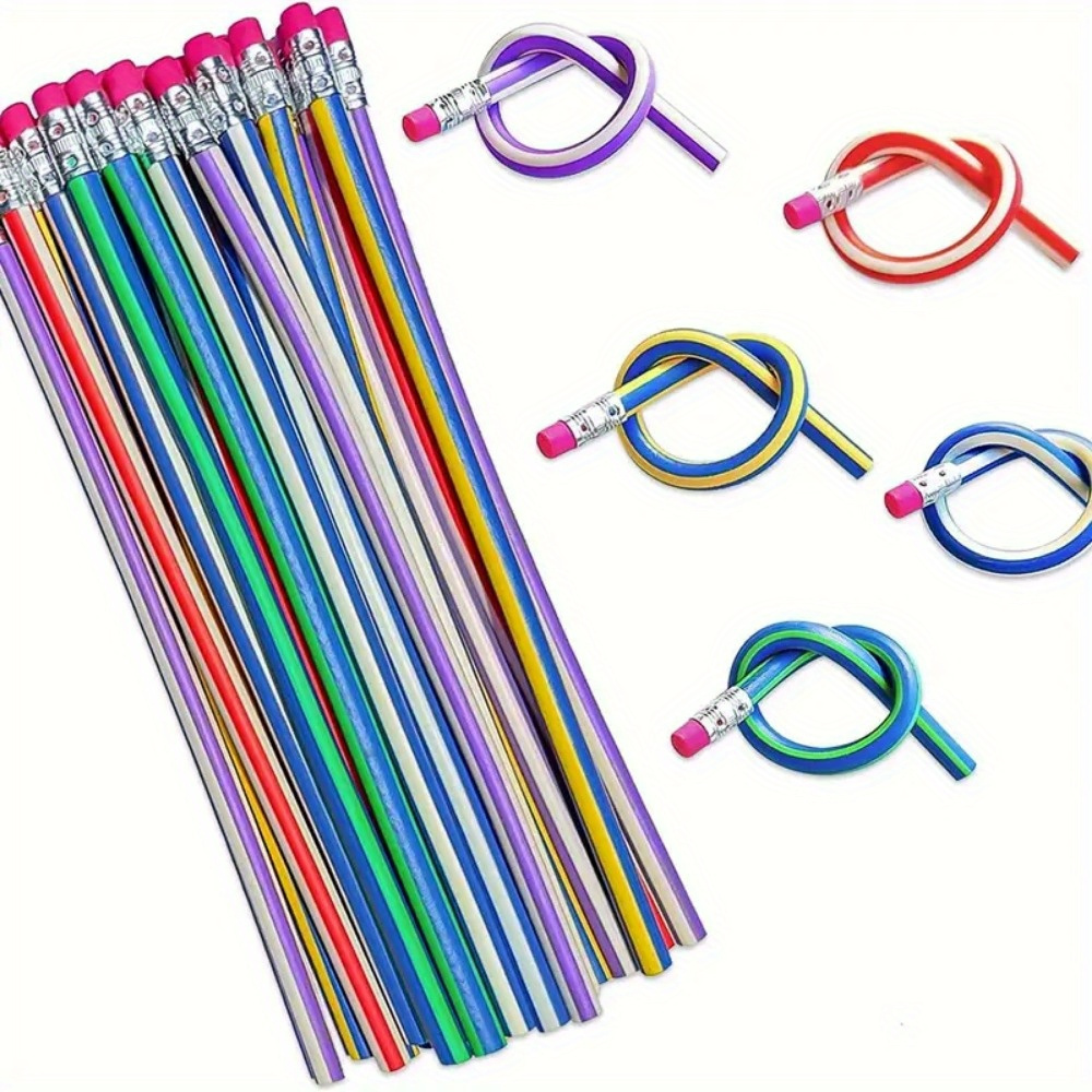 

10/20pcs Multicolor Flexible Bendable Pencils With Eraser, Magic Bendy Flexible Stationery For Party Favors, Fun Gift And Creative Stone Material Writing Tools