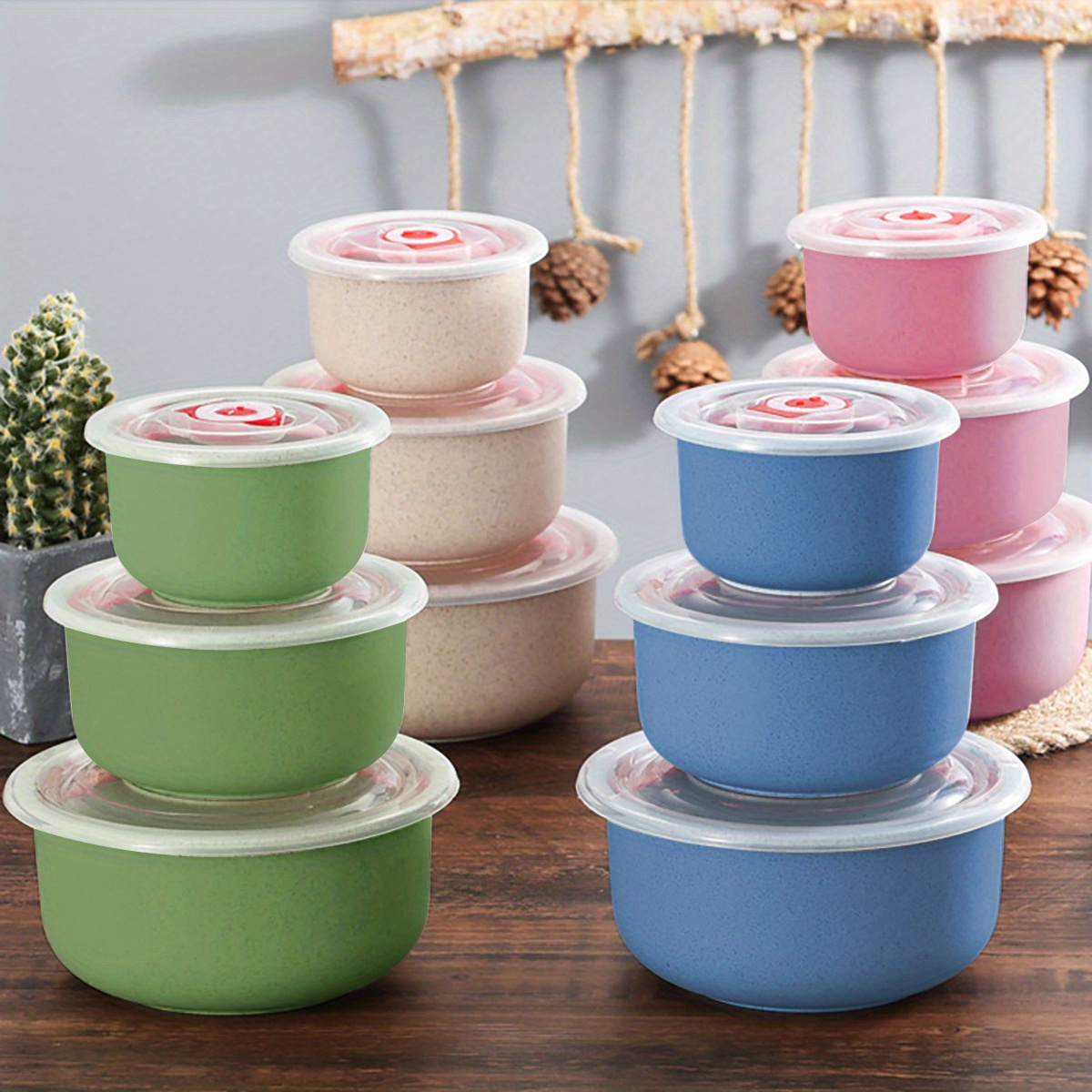 3pcs round bento boxes airtight food storage containers lunch box set plastic manual fresh keeping bowls hand wash no electricity needed details 0