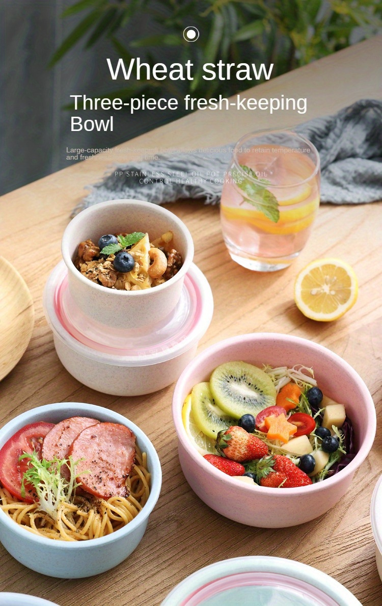 3pcs round bento boxes airtight food storage containers lunch box set plastic manual fresh keeping bowls hand wash no electricity needed details 1