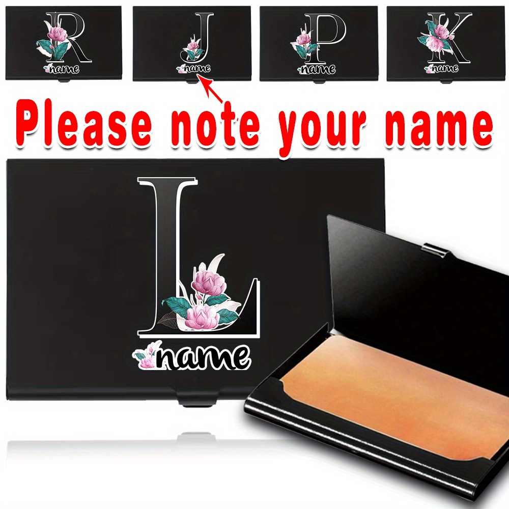 

Mini Minimalist Metal Card Holder, With Flower & Diy Name Letters Pattern Design, Portable Business Card Cas, Perfect Holiday Personalized Gift For /christmas/thanksgiving Day