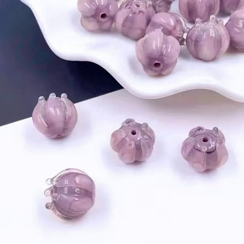 6pcs Glass Beads & Orchid Caps - Diy Making, Lampwork Glass Beading For Earrings, Bracelets, Necklace Charms - Glass Flower Bead Accessories For Handmade Crafts (compatible With Findings) 6pcs/lot