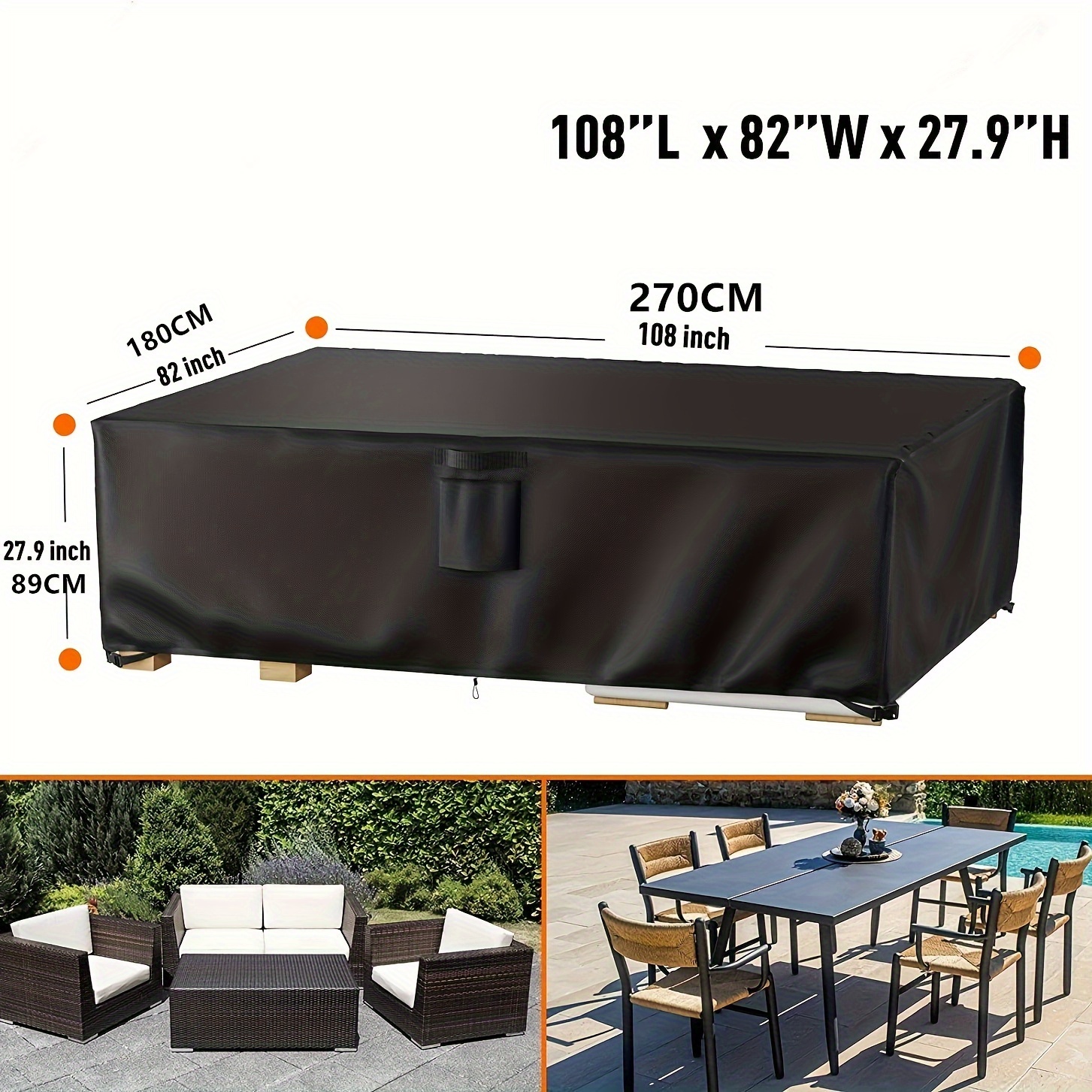 

1pc Waterproof Outdoor Furniture Cover - Universal Table And Chair Protection - Heavy Duty 210d Sofa Cover - 180x120x74cm. Heavy Duty Waterproof Square Patio Furniture Cover - For Outdoor Furnitur.