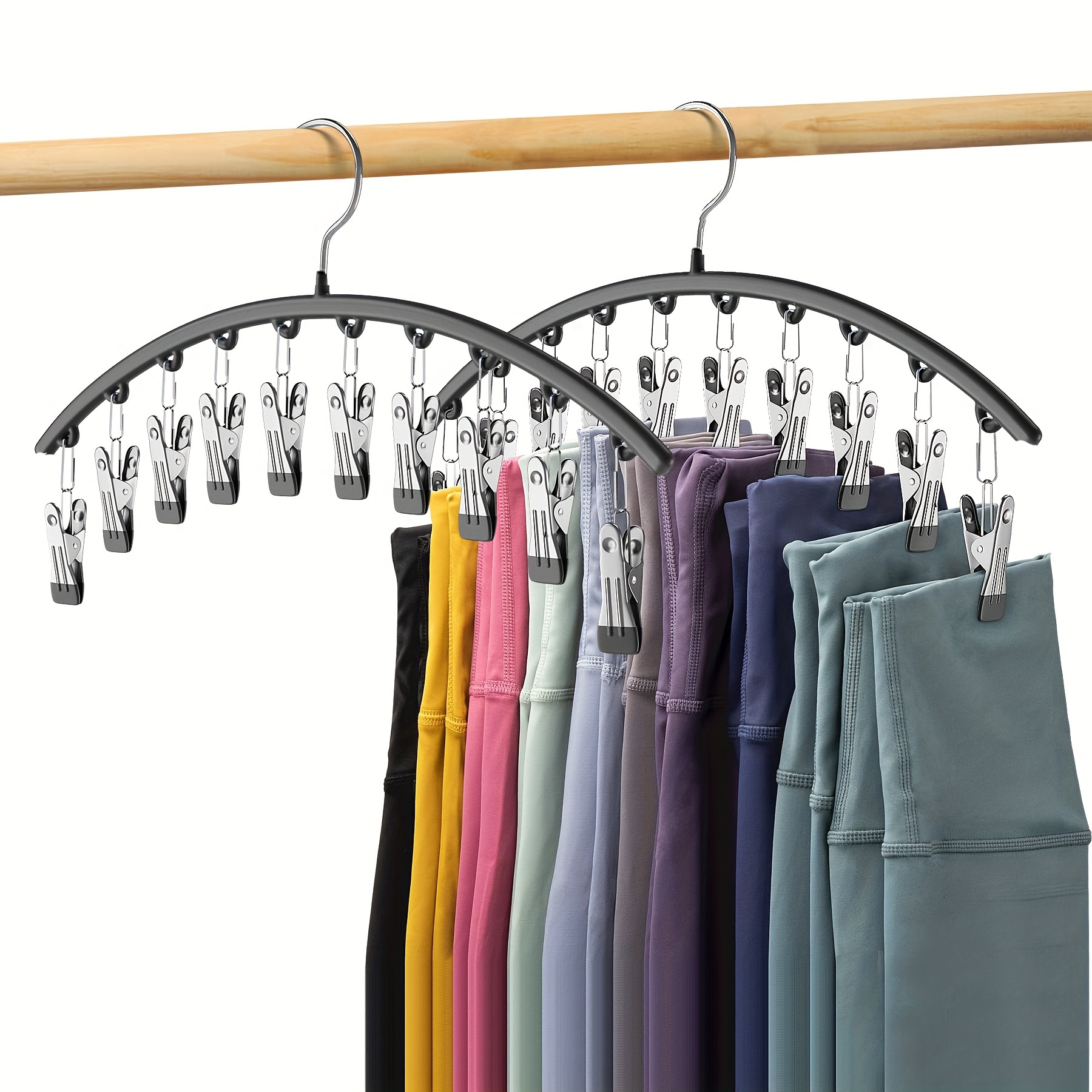 

1pc Space-saving Curved Hanger For Yoga Pants And Leggings - Closet Organizer With 10 Clothespins And Rubber Coating For Dorm And Bedroom Wardrobe Storage