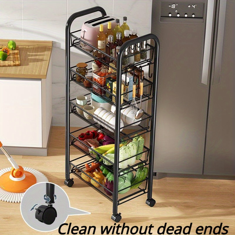 1pc practical shelves kitchen storage shelves floor to ceiling multi layer trolley storage shelves movable household items vegetable basket shelves details 2