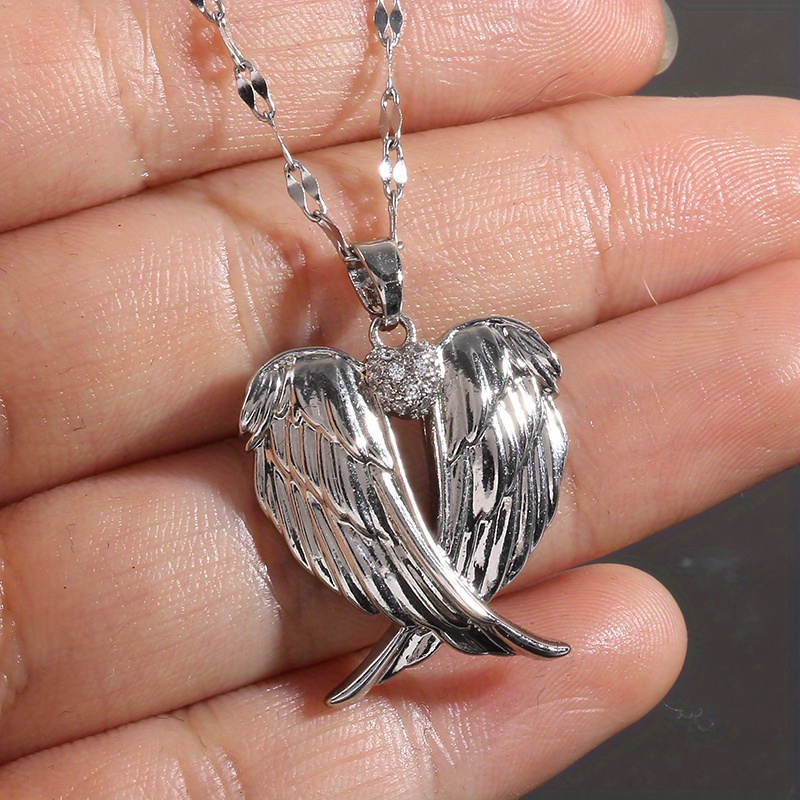 heart shaped angel wings pendant necklace elegant classic dainty jewelry gift for girls 5