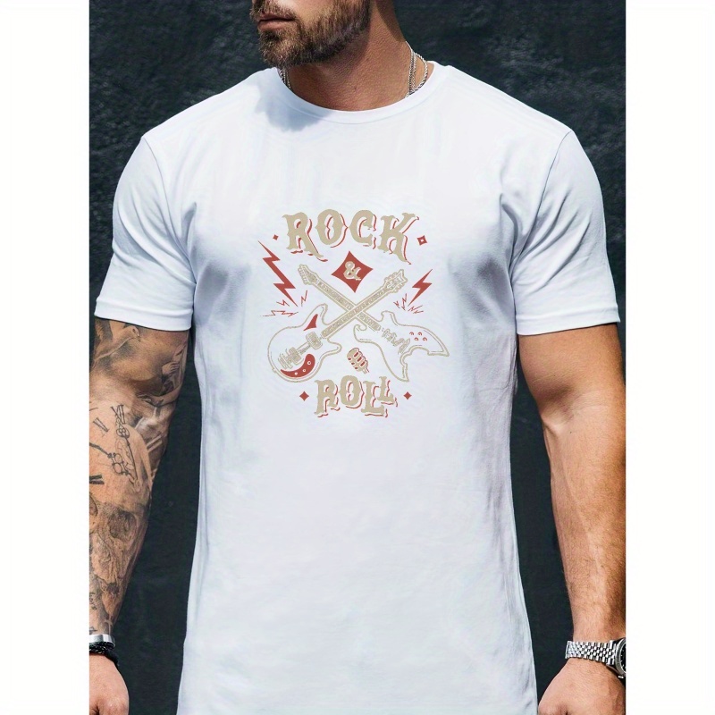 

Rock Graphic Men's Short Sleeve T-shirt, Comfy Stretchy Trendy Tees For Summer, Casual Daily Style Fashion Clothing
