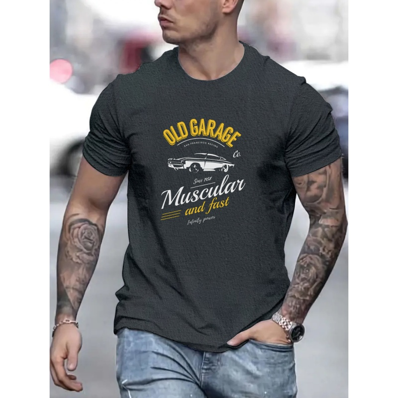 

Car Graphic Men's Short Sleeve T-shirt, Comfy Stretchy Trendy Tees For Summer, Casual Daily Style Fashion Clothing