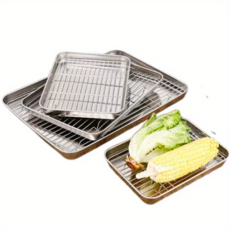 

Set, Stainless Steel Baking Sheet With Cooling Rack - Ideal For Grilling Meat And Chicken - Available In 3 Sizes