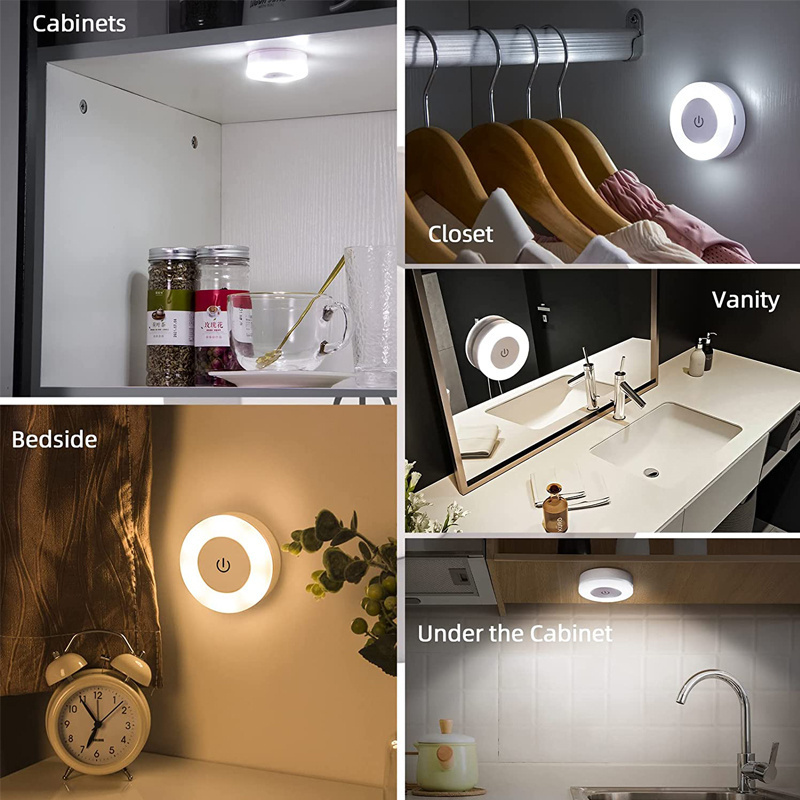 1pc LED Touch Sensor Night Light, 3 Modes USB Rechargeable Magnetic Base Wall Lights, Round Portable Dimming Night Lamp for Room Decor