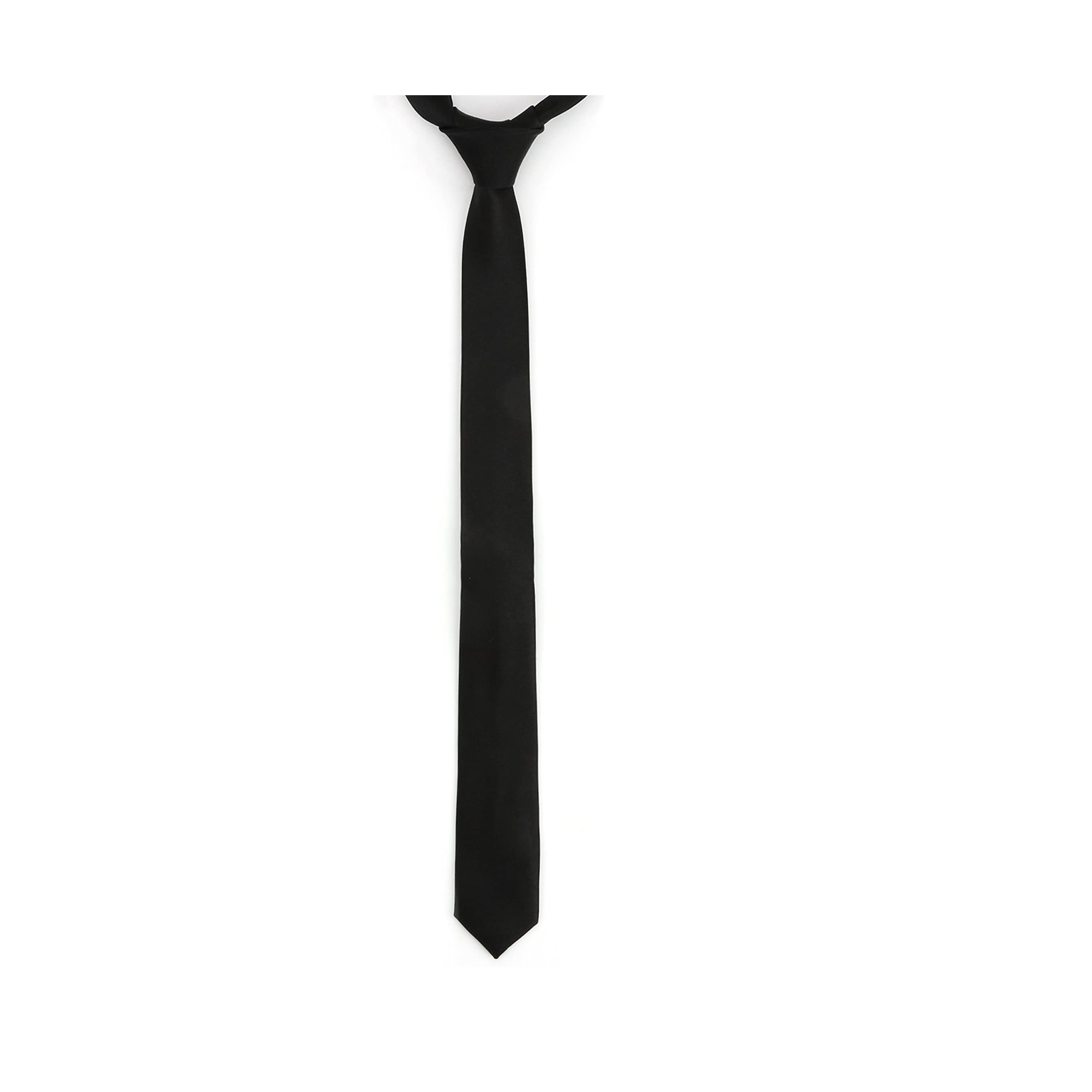 

Men's Black Satin Tie, Business Professional Stripes, Solid Color, Easy To Pull, Lazy Zipper, Knot-free, Ideal For Photography And Formal Events