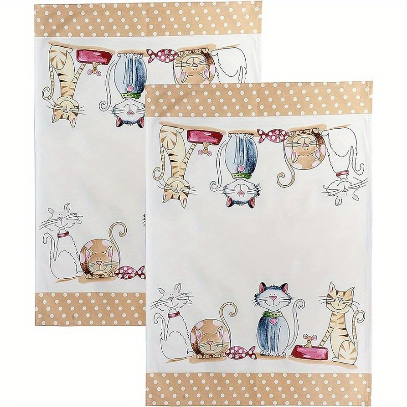 TEMU 1pc, Hand Towel, Cartoon Cute Cat Printed Dish Towels, Ultra-fine Microfiber Contemporary Absorbent Dish Cloths, Tea Towels For Cooking, Baking, Housewarming Gift