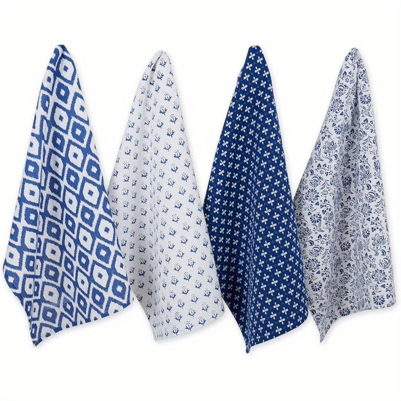 

4pcs, Hand Towels, Blue Geometric Pattern Dishcloth, Microfiber Contemporary Absorbent Dish Cloths, Tea Towels For Cooking, Baking, Housewarming Gift