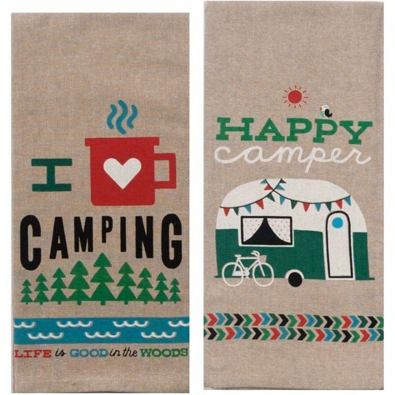 

2pcs, Dishcloth, Camping Adventure Theme Dish Towels, Camper Series Kitchen Multifunctional Dishwashing Cloth, Spring And Summer Family Warm Gift, New Home Kitchen Decor