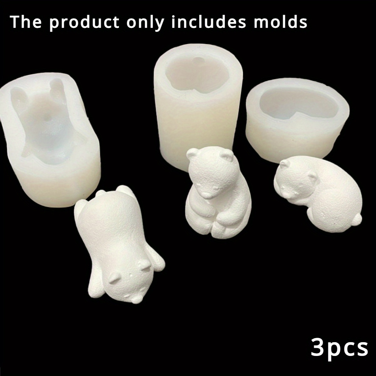 TEMU Ensemble de 3 moules en résine, moules en silicone 3D en , mignons moules en silicone pour bougies, parfaits pour et l'artisanat créatifs de la