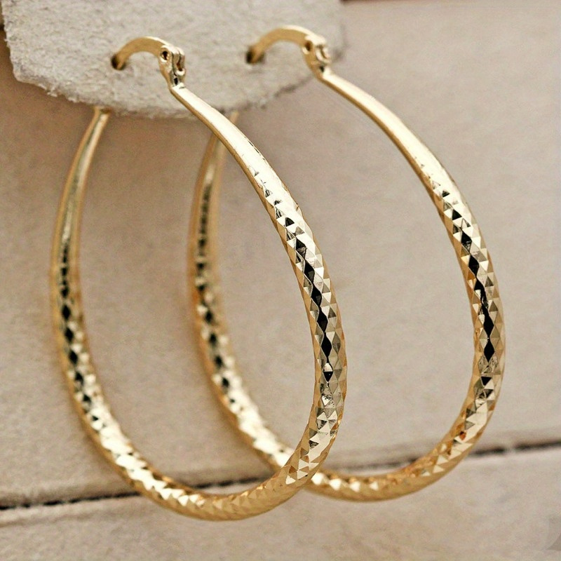 

Vintage Luxury Elegant Style Hoop Earrings, Exquisite Sexy Unique Embossing Rhombus Pattern Golden Silvery Hoop Earrings, Fashionable Ear Jewelry Gifts
