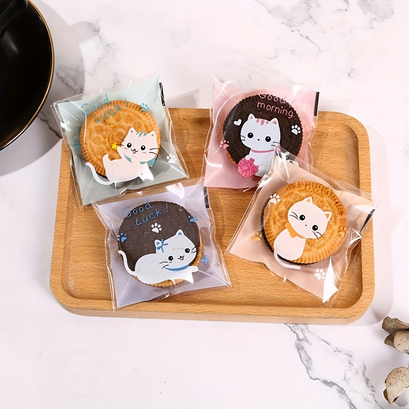 Image of 200pcs Cute Kitten Print Gift Bags 7cm X 10cm - Party Favors, Holiday Presents & Baking Supplies, Cat Lover Gifts, Christmas