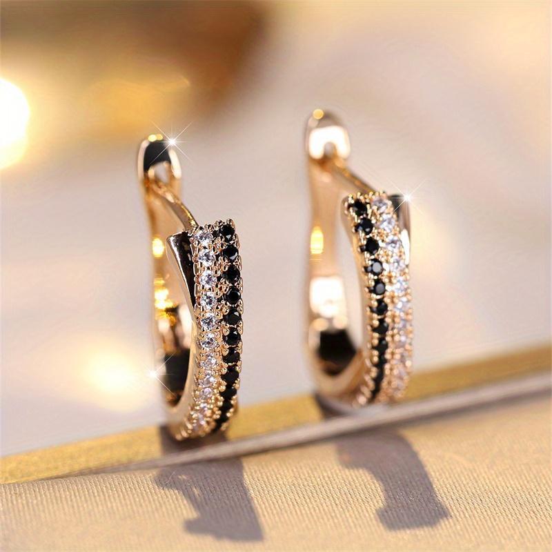 Image of Luxury Purple Blue Black Earrings Women Cross Drop Earrings Bride Wedding Trendy Jewelry Golden Color Jewelry For Pretend Play, Perfect For Winter, New Year