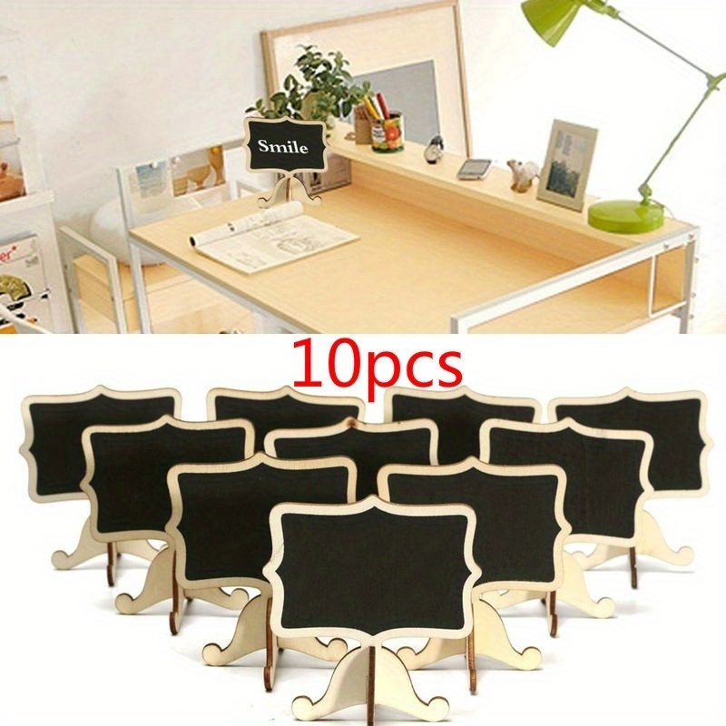 

10pcs Classic Style Mini Wooden Chalkboards With Stands, Blackboard Message Signs For Wedding, Party & Table Decor