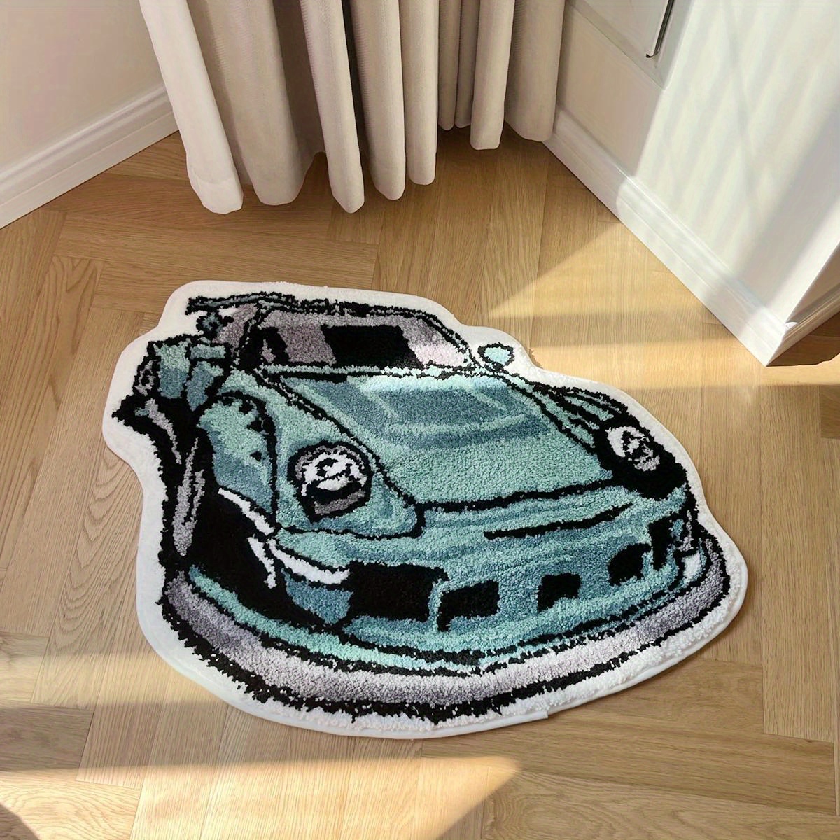 

1pc, Green Sports Car Shape Carpet, Soft And Comfortable Non-slip And Absorbent Bedroom Living Room Decor, Toilet