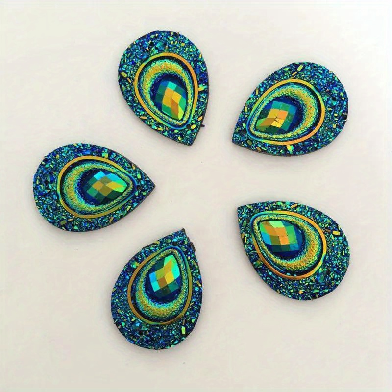 2d Flat - 10pcs Ab Resin 18 X 25mm Teardrop Peacock Eye Flatback Rhinestone Decor Wedding Applique 2 Hole Additions Jewelry Making Supplies