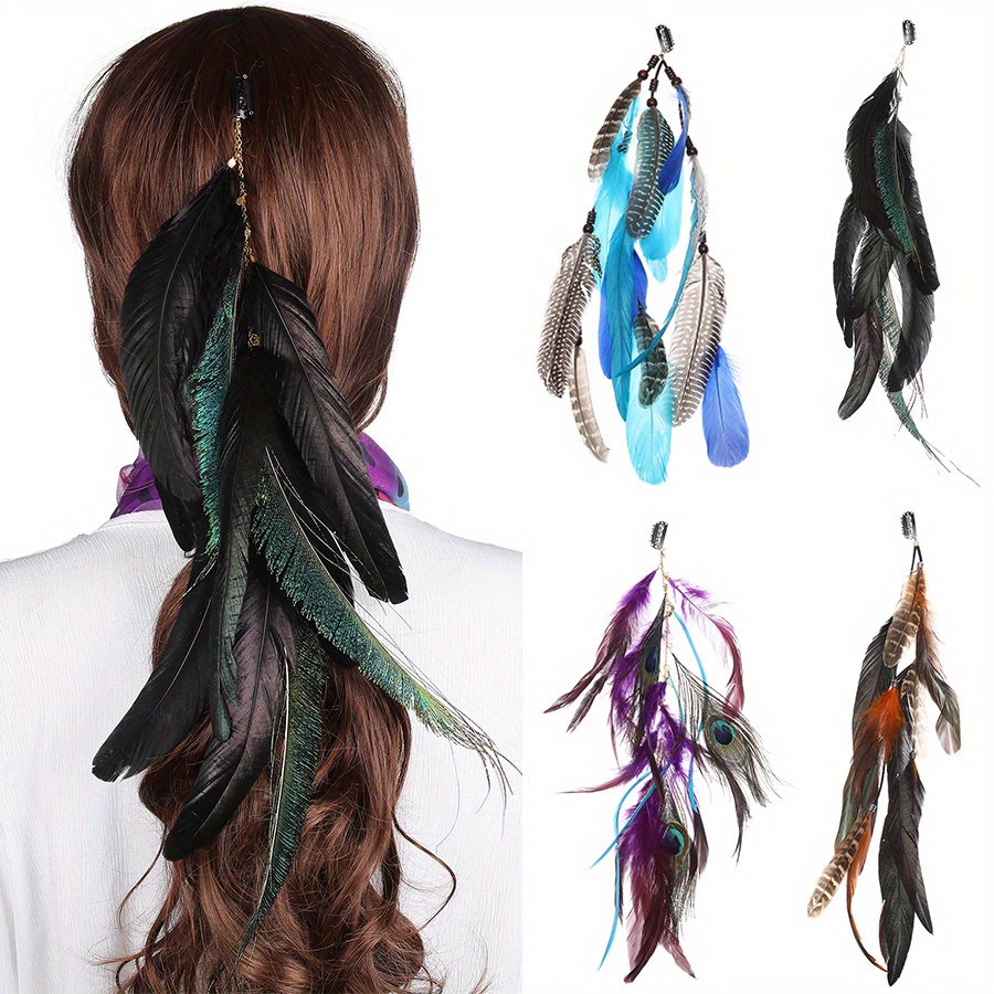 indian style long feather hair clip hairpin women feather Temu