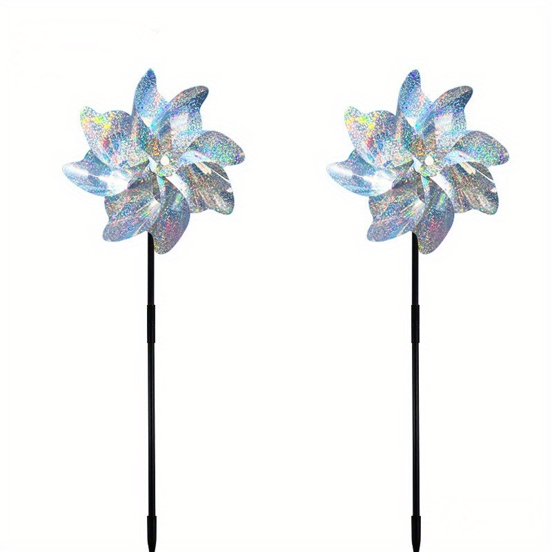 

2pcs/ Set, Silvery Bird Repellent Windmill, Laser Wind To Big Windmill, Super Shiny Windmill For Garden Decoration, Can Stop Birds From Flying From The Yard Patio Farm