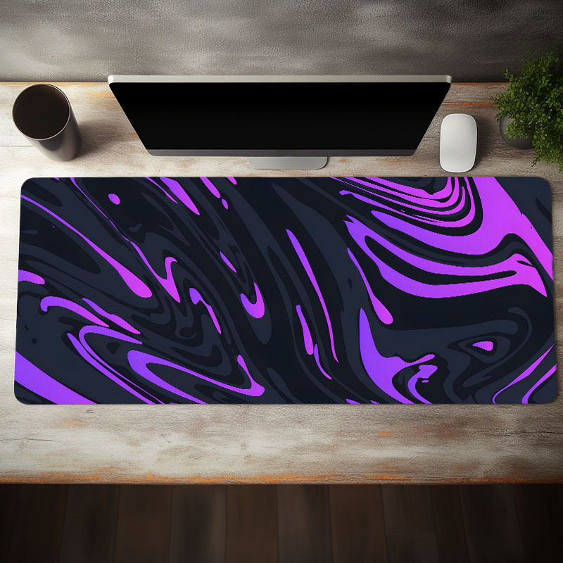 

1pc Black And Purple Abstract Art Large Gaming Mouse Pad Non Slip Liquid Pattern Design Computer Desk Mat, Computer Hd Keyboard Pad Rubber Base Stitched Edge, Mouse Pad Desk Mat For Office Home