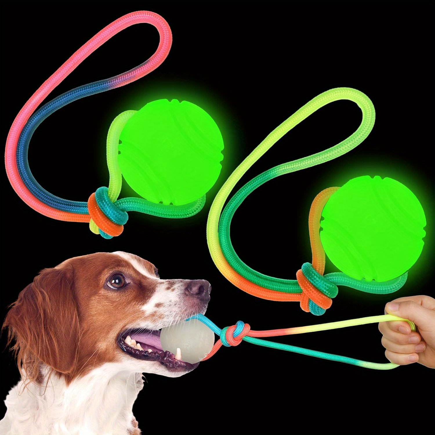 

1pc Luminous Dog Bouncy Ball Toy, Dog Molar Chewing Ball, Interactive Game Training Ball With Rope